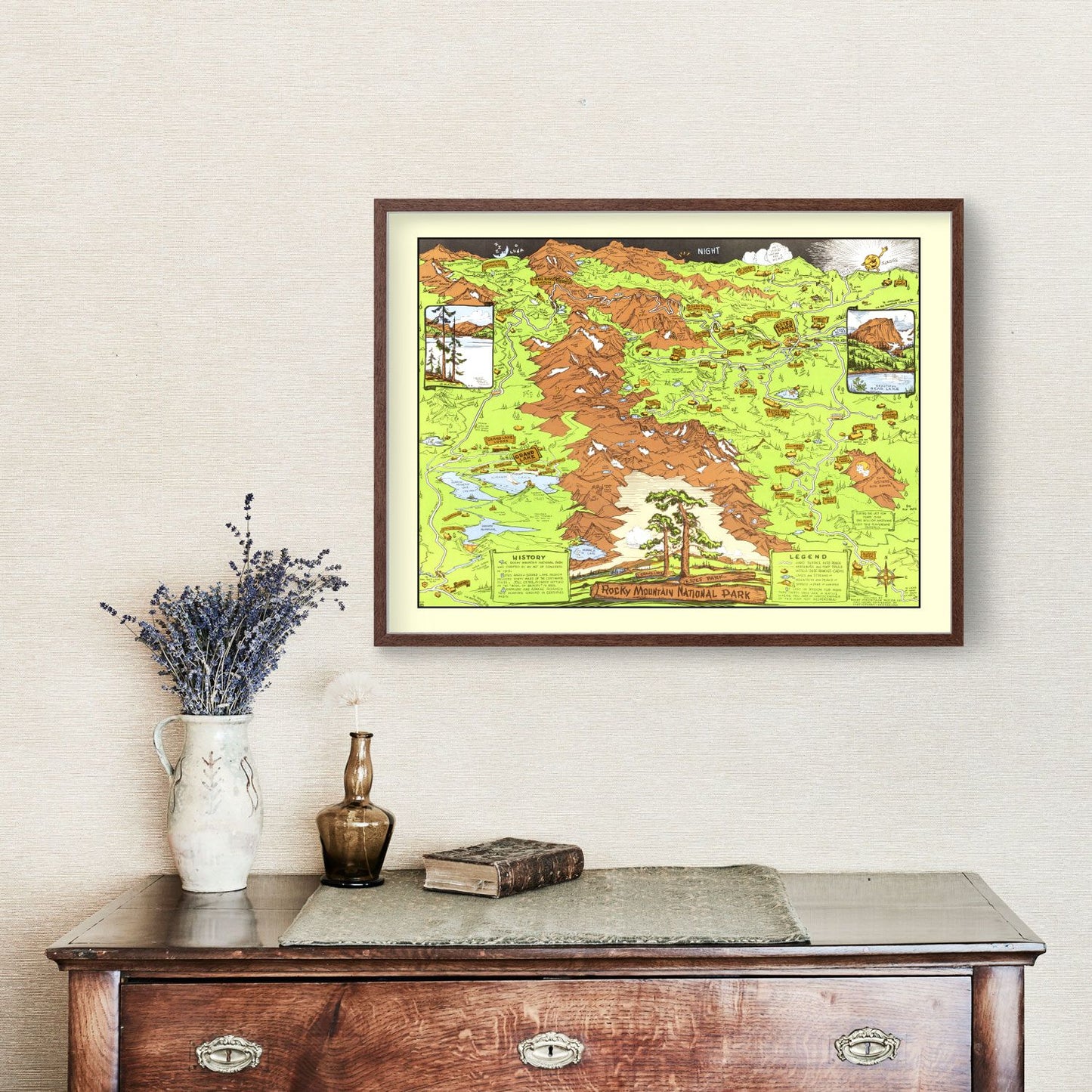 Vintage Map of Rocky Mountain National Park, Estes Park, 1948