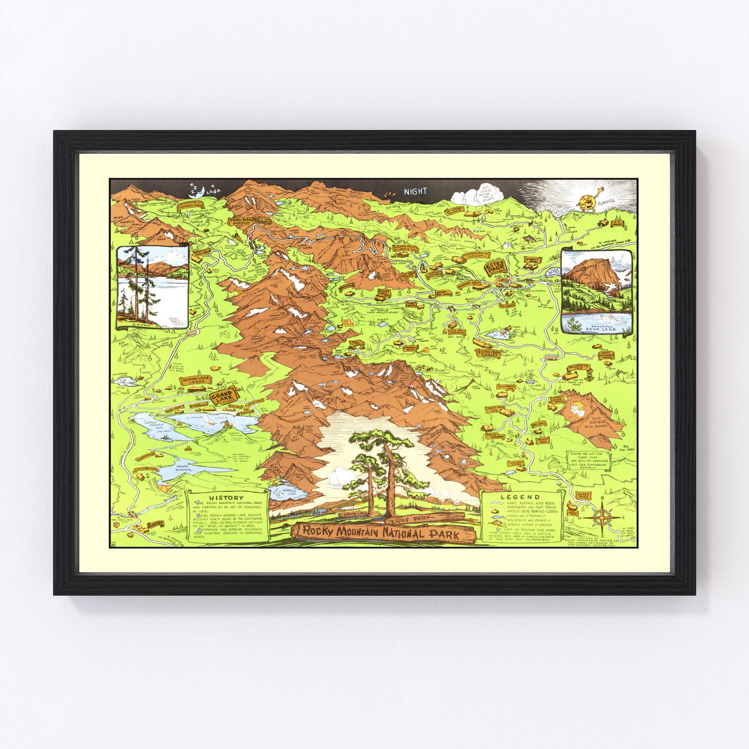 vintage map of Rocky Mountain National Park, Estes Park, 1948