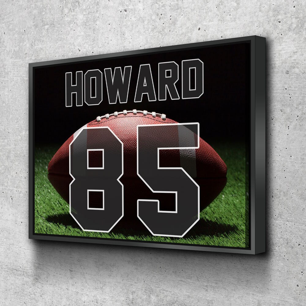Personalized football name and number canvas wall art
