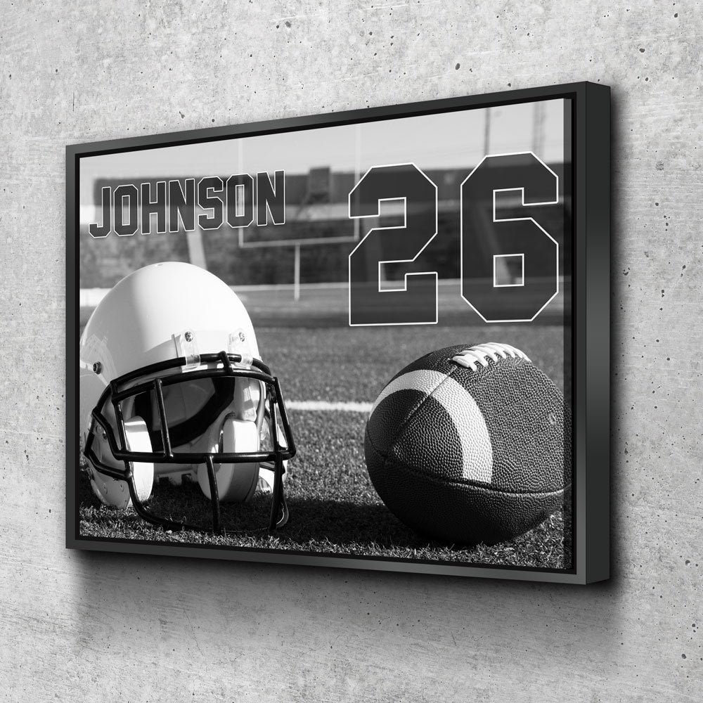 Personalized football name and number canvas wall art