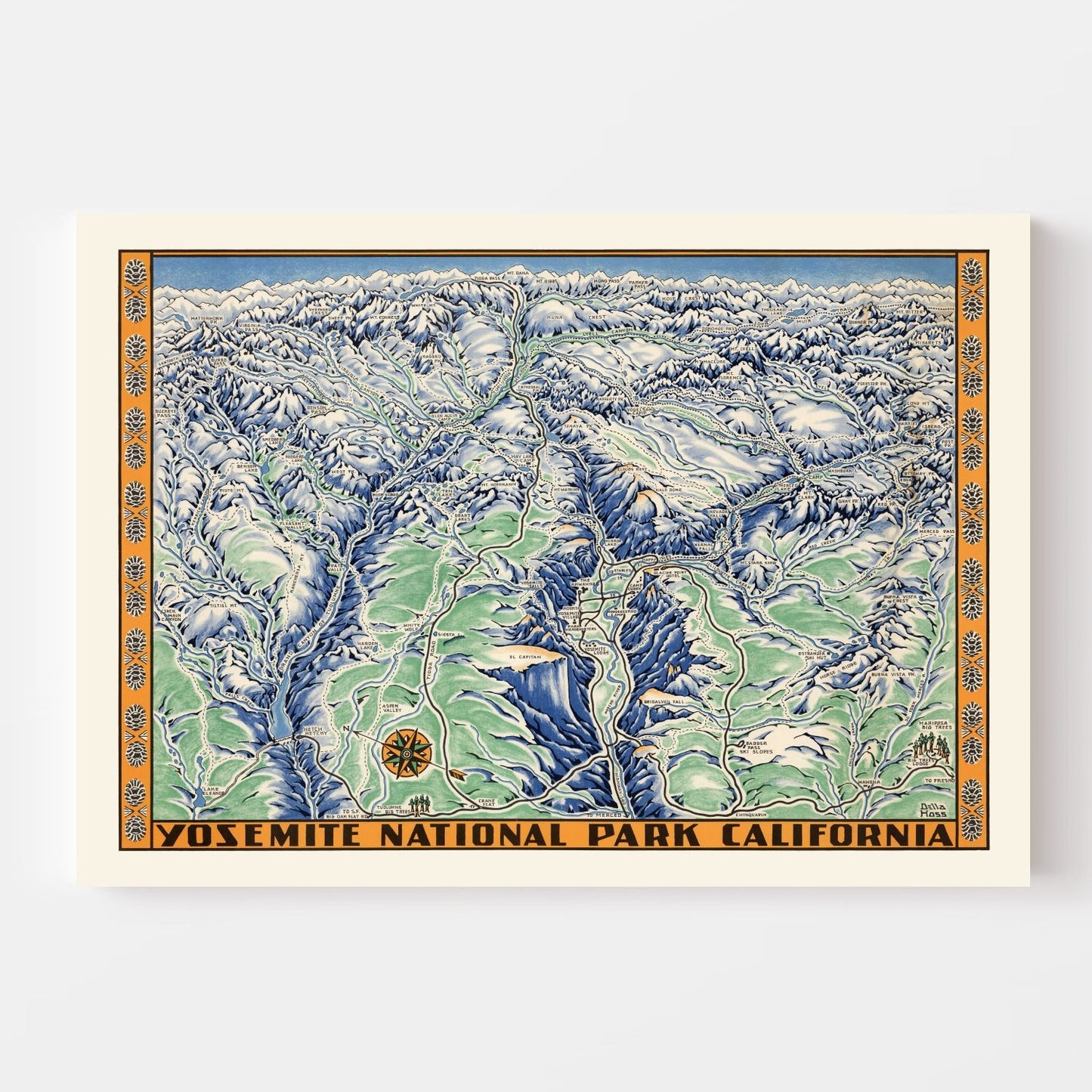 Vintage Map of Yosemite National Park, 1955