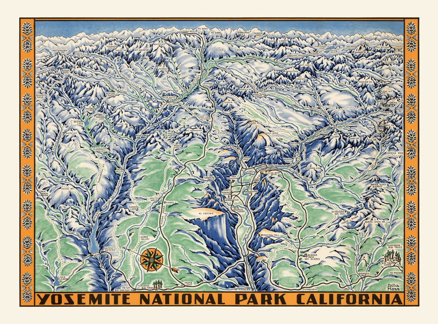 Vintage Map of Yosemite National Park, 1955
