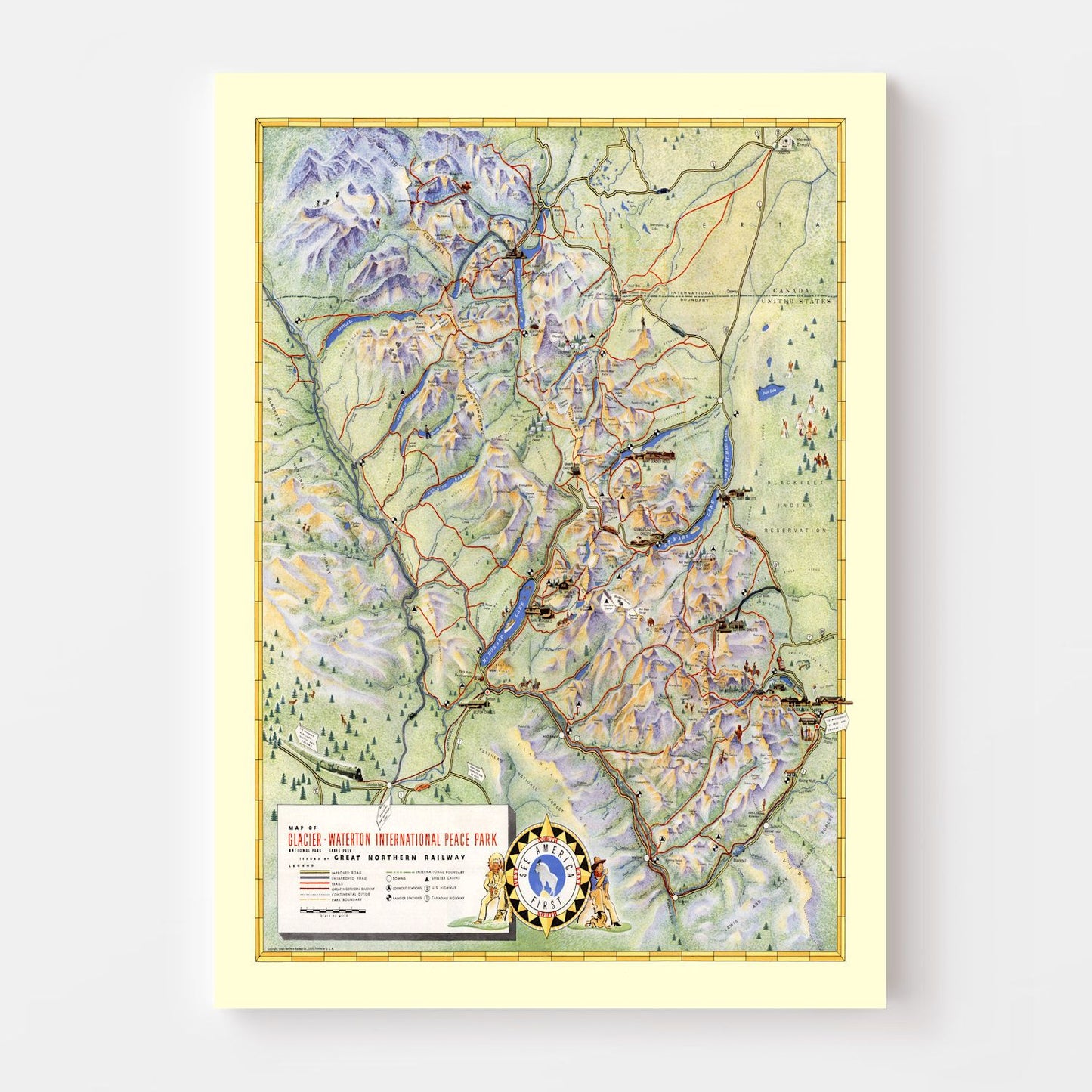Vintage Map of Glacier National Park, 1939