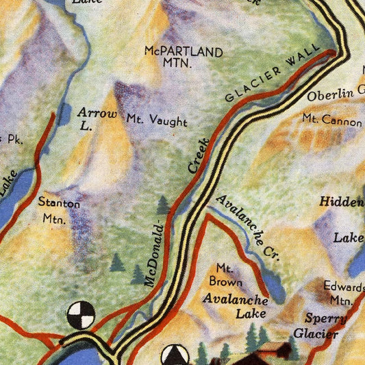 Vintage Map of Glacier National Park, 1939