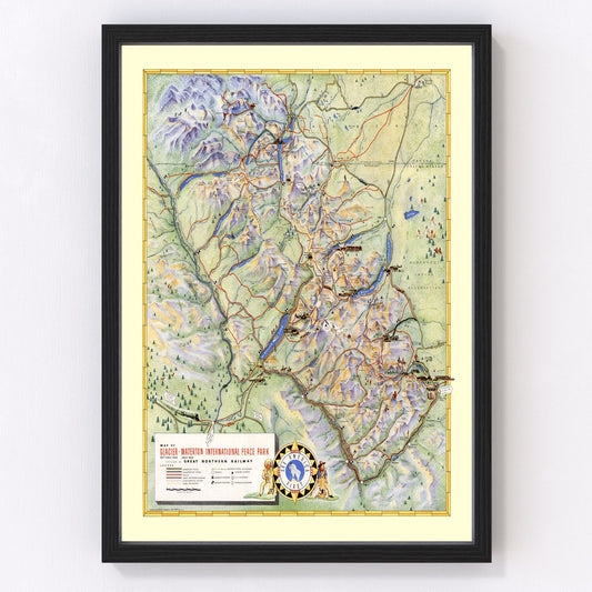 Vintage map of Glacier National Park, Montana, 1939