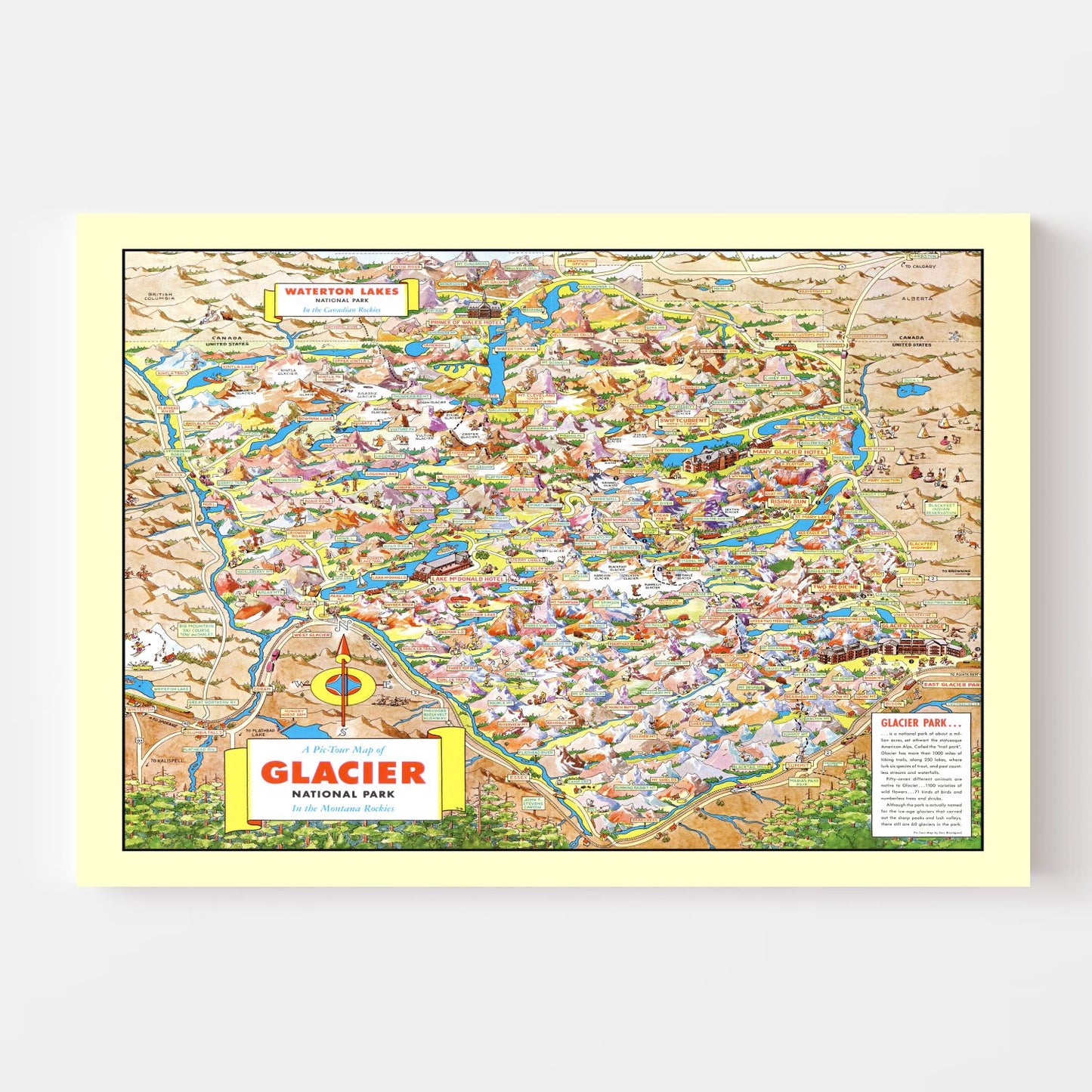 Vintage Map of Glacier National Park, 1953