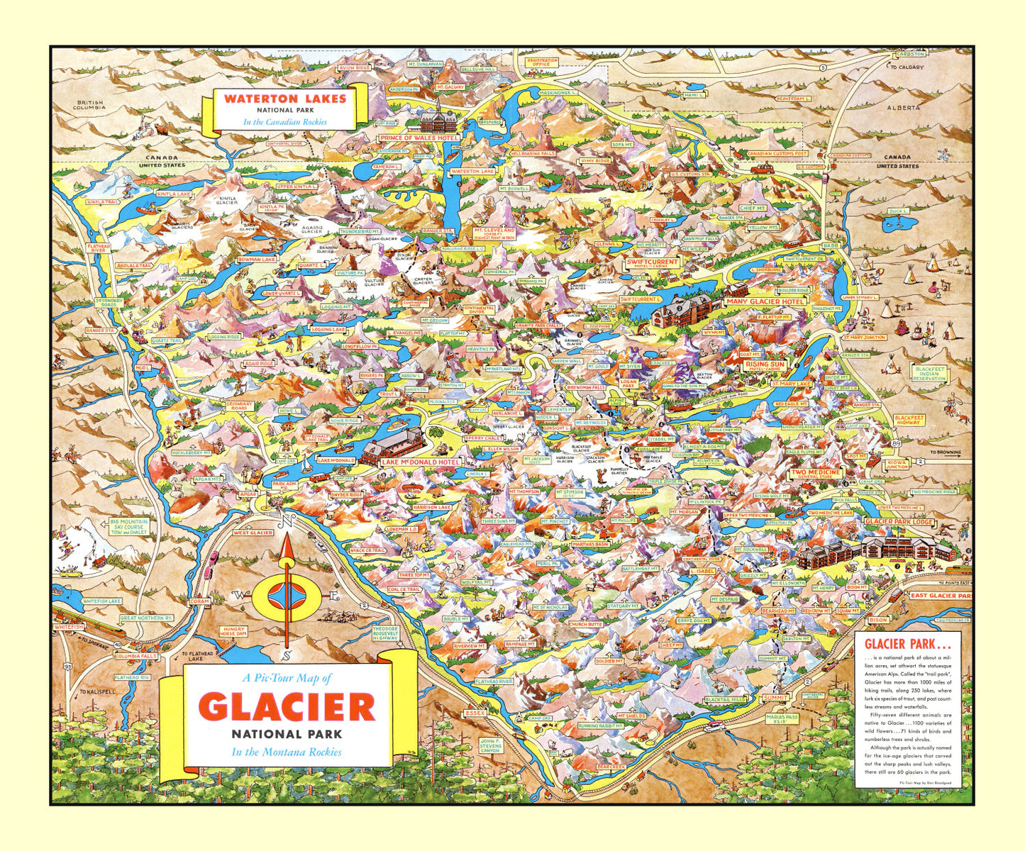 Vintage Map of Glacier National Park, 1953