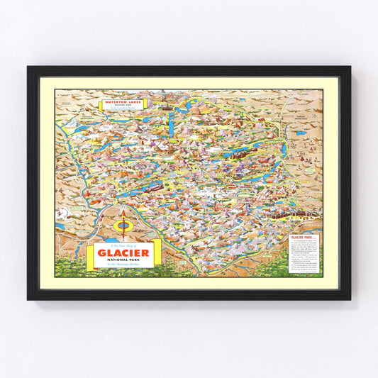 Vintage map of Glacier National Park, Montana, 1953