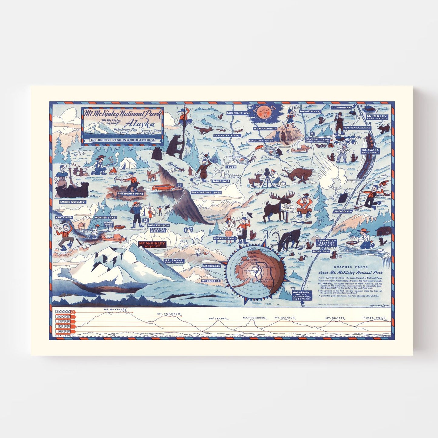 Vintage Map of Mt. McKinley National Park, Alaska, 1937