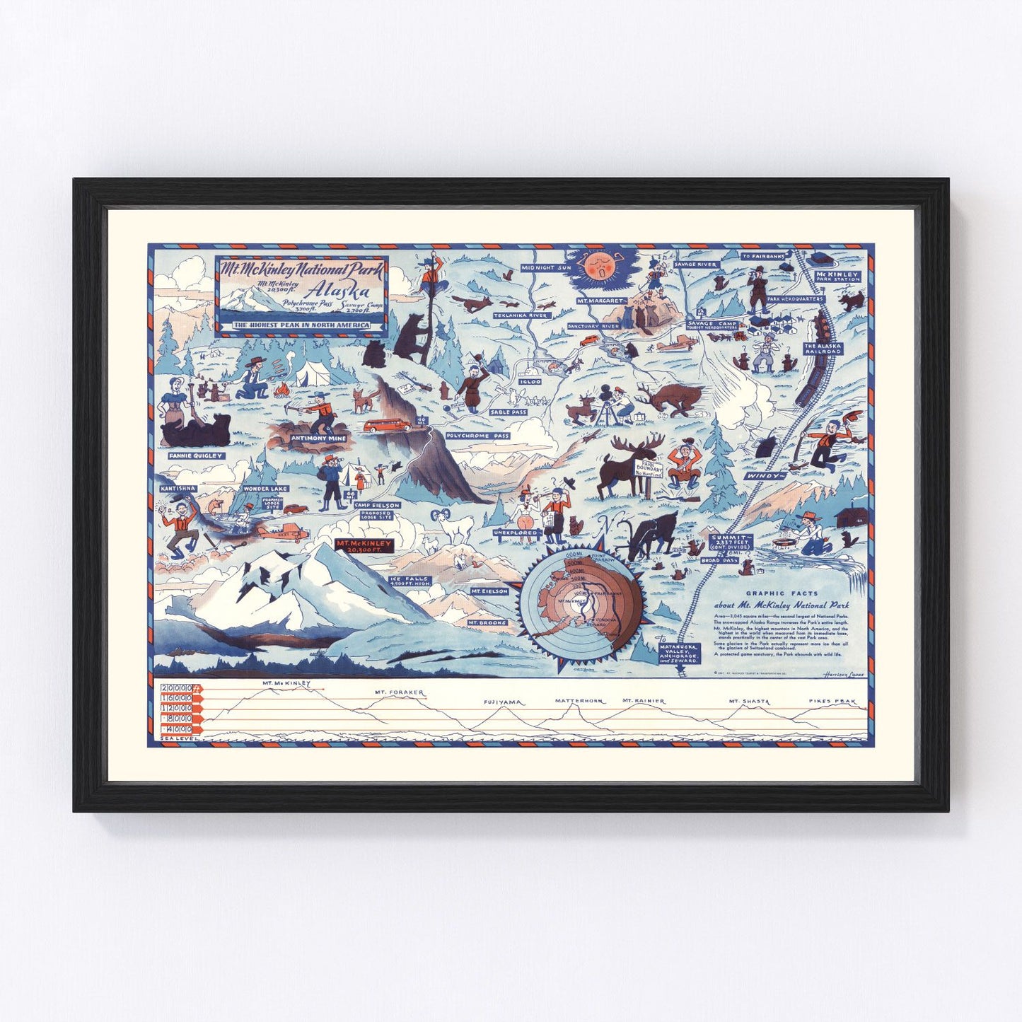 Vintage map of Mt. McKinley National Park, Alaska, 1937