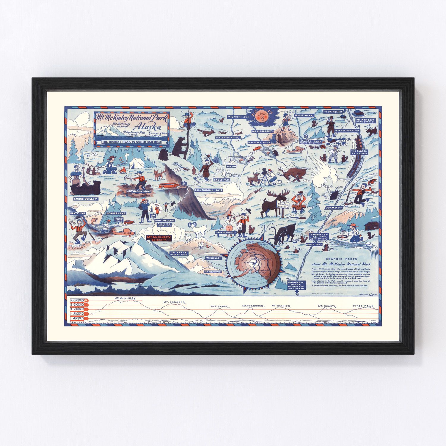 Vintage map of Mt. McKinley National Park, Alaska, 1937