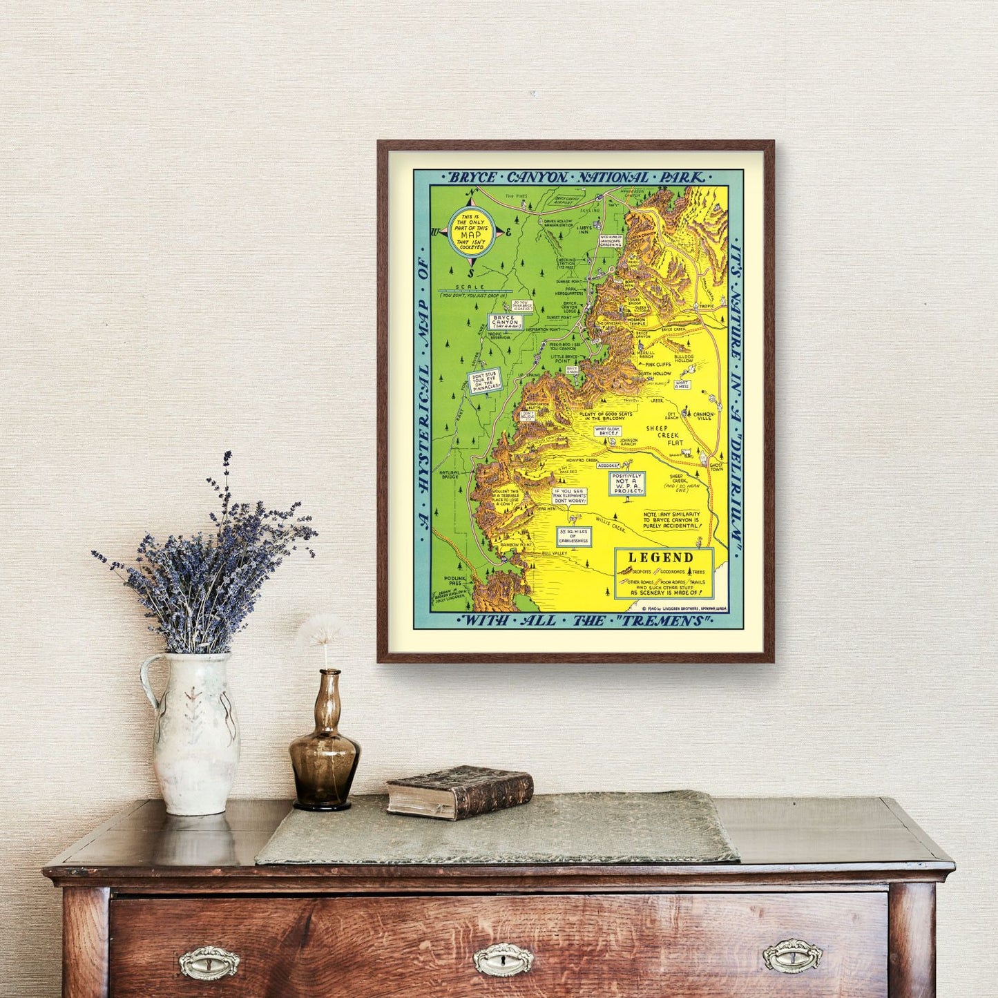 Vintage Map of Bryce Canyon National Park 1940 Wall Art