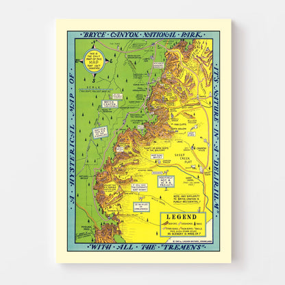 Vintage Map of Bryce Canyon National Park 1940 Wall Art