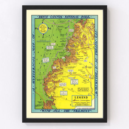 Vintage map of Bryce Canyon National Park, 1940 - digitally restored cartographic print