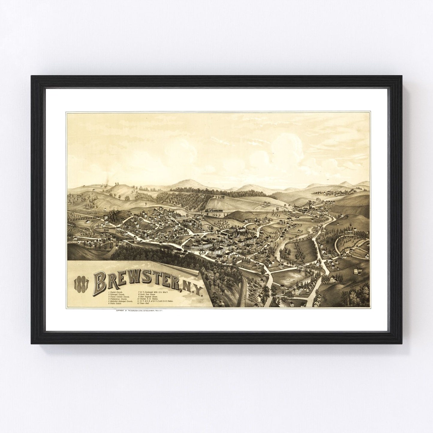 vintage map of Brewster New York, 1887, restored print wall art