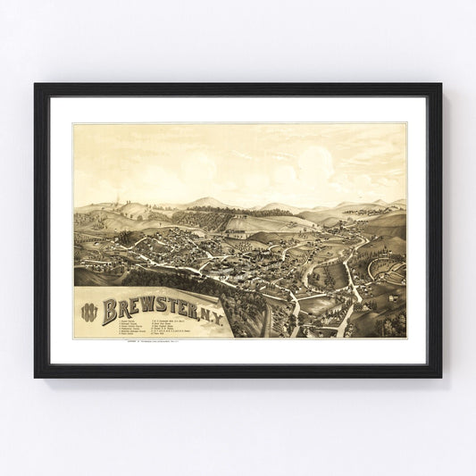 vintage map of Brewster New York, 1887, restored print wall art