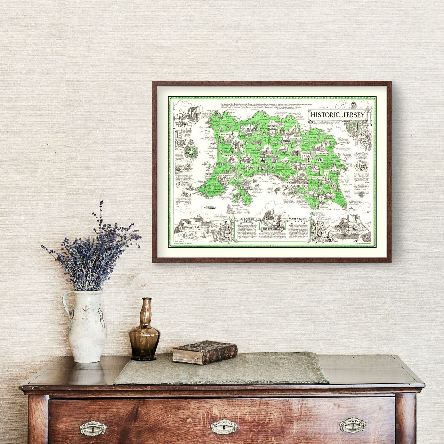 Vintage Map of Jersey, England, 1957
