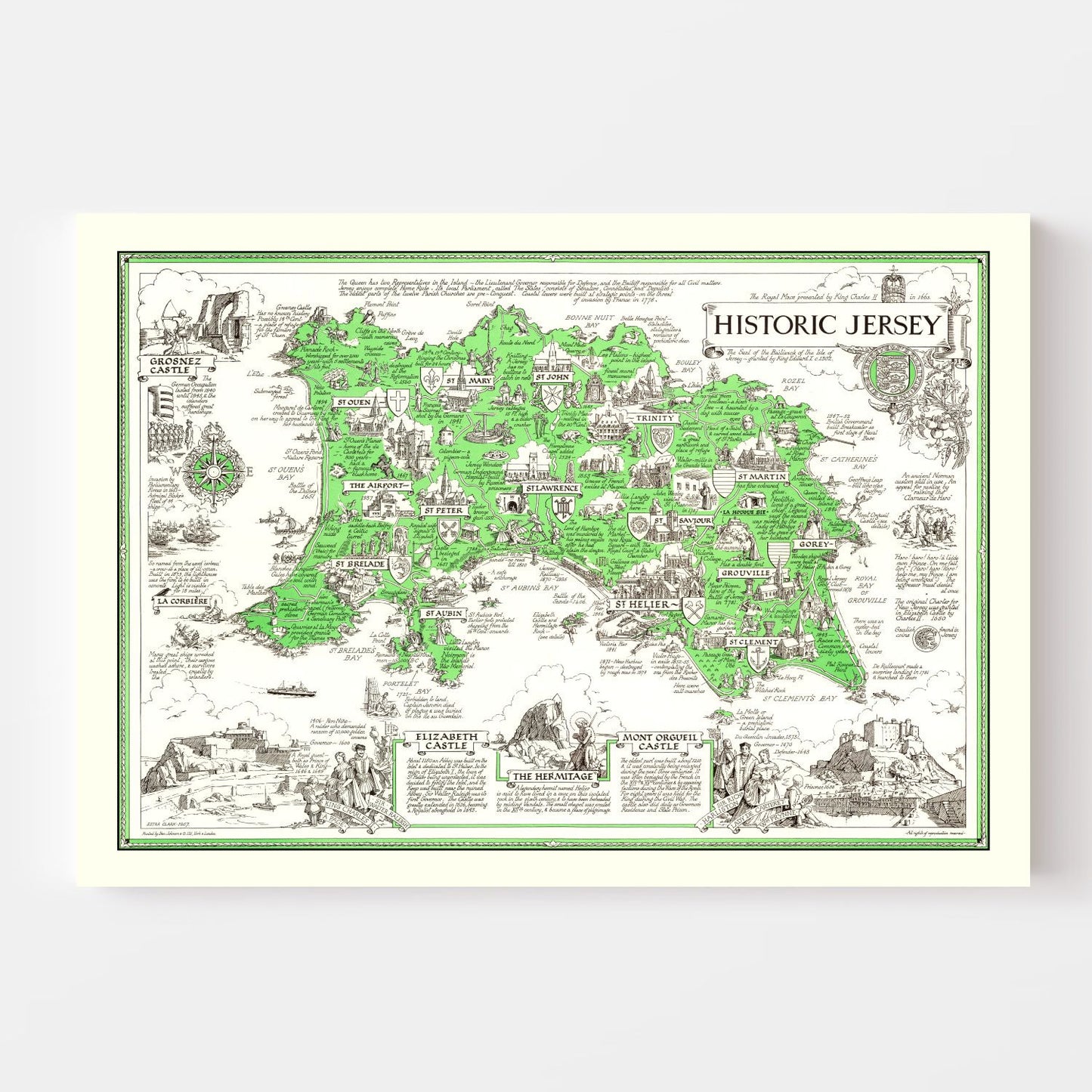 Vintage Map of Jersey, England, 1957