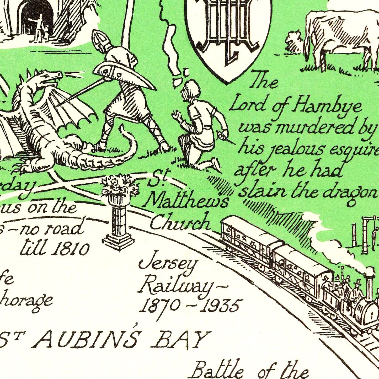 Vintage Map of Jersey, England, 1957