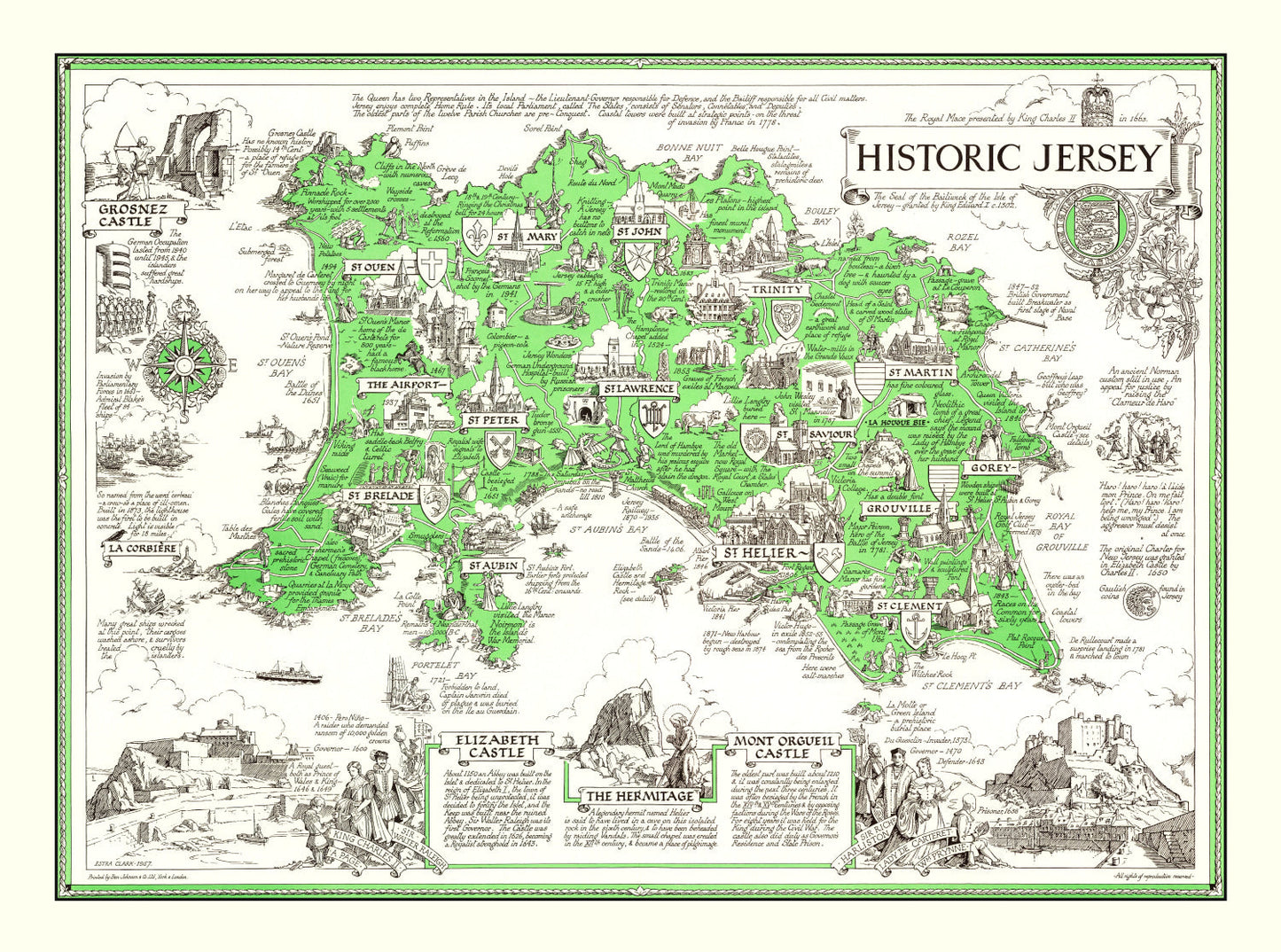 Vintage Map of Jersey, England, 1957