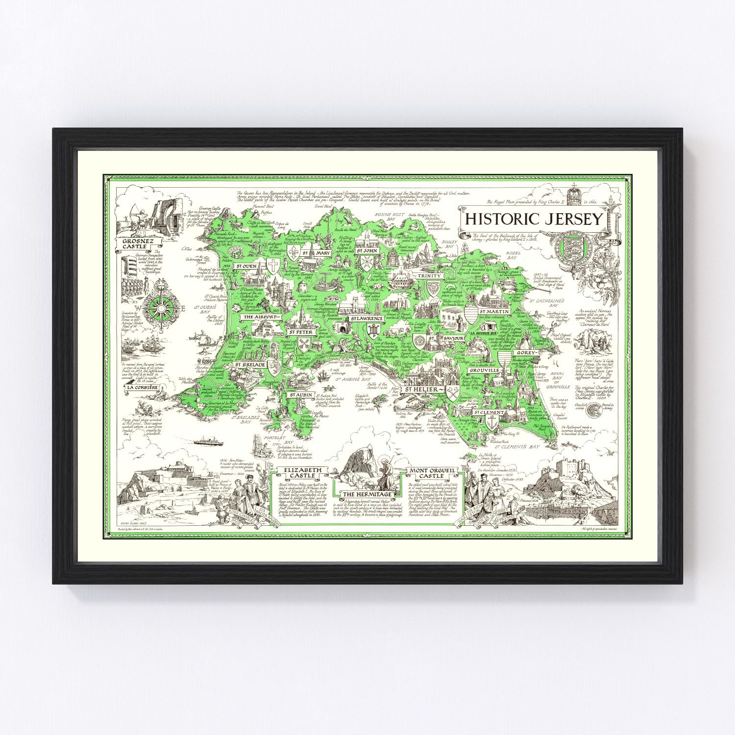 Vintage map of Jersey, England, 1957