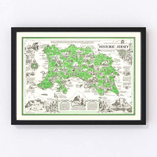 Vintage map of Jersey, England, 1957