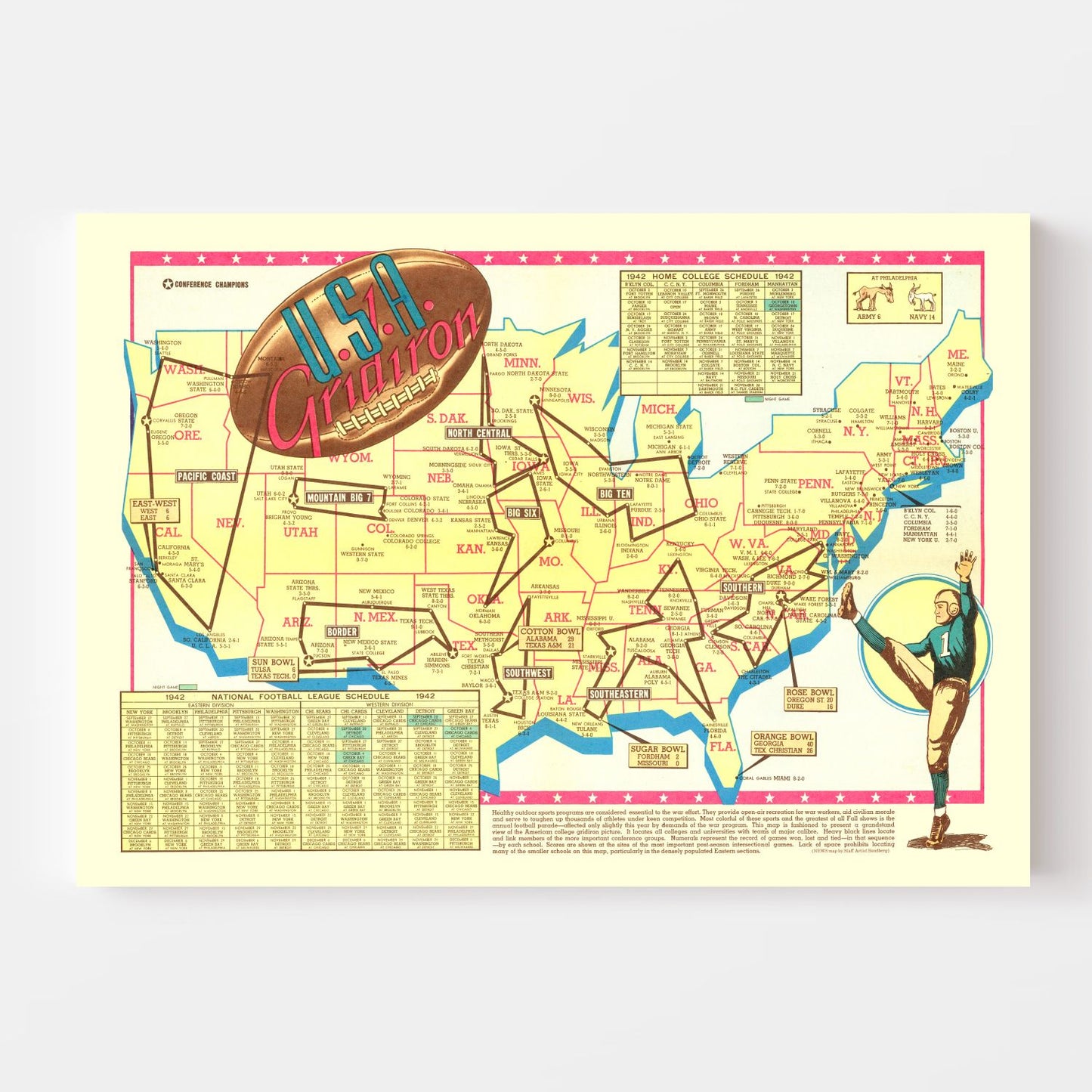 Vintage Map of the United States, 1942