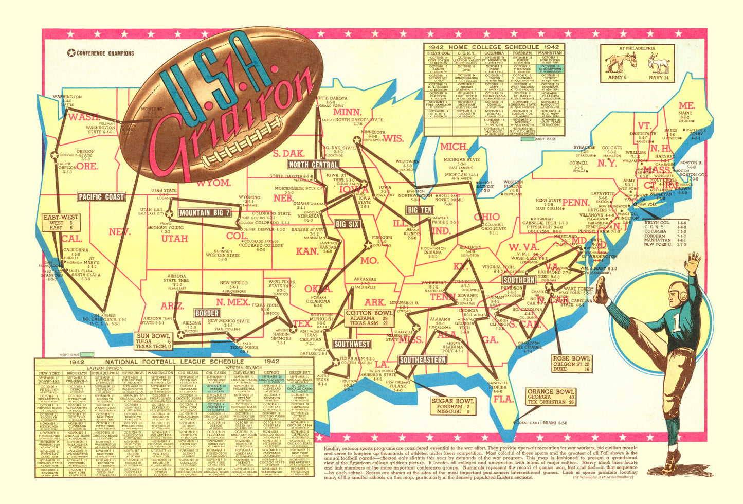 Vintage Map of the United States, 1942