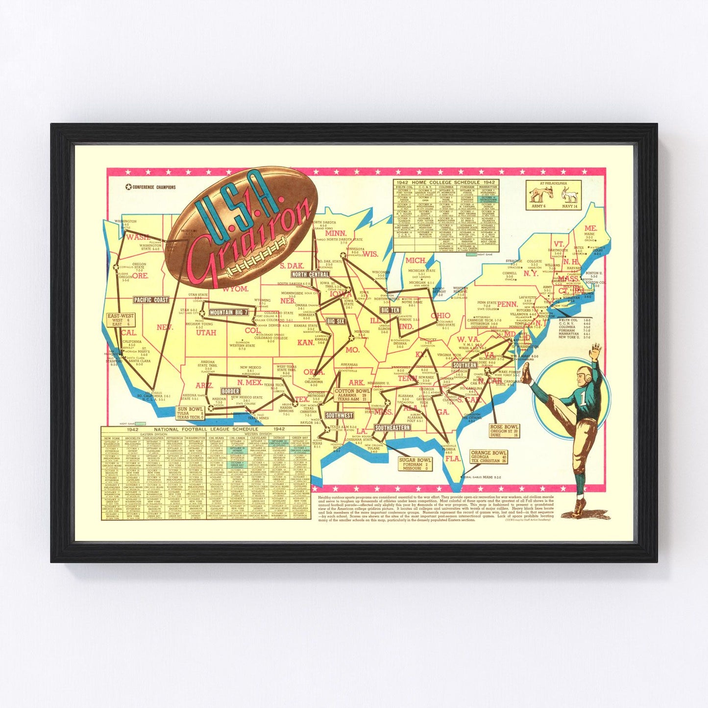vintage map of the United States, 1942