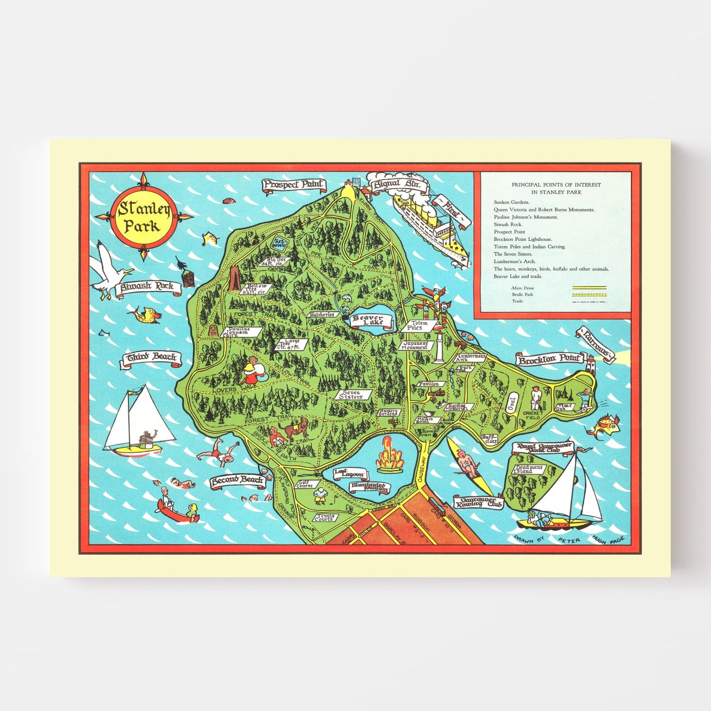 Vintage Map of Stanley Park, Vancouver, 1938