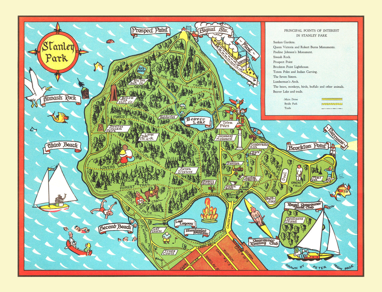Vintage Map of Stanley Park, Vancouver, 1938