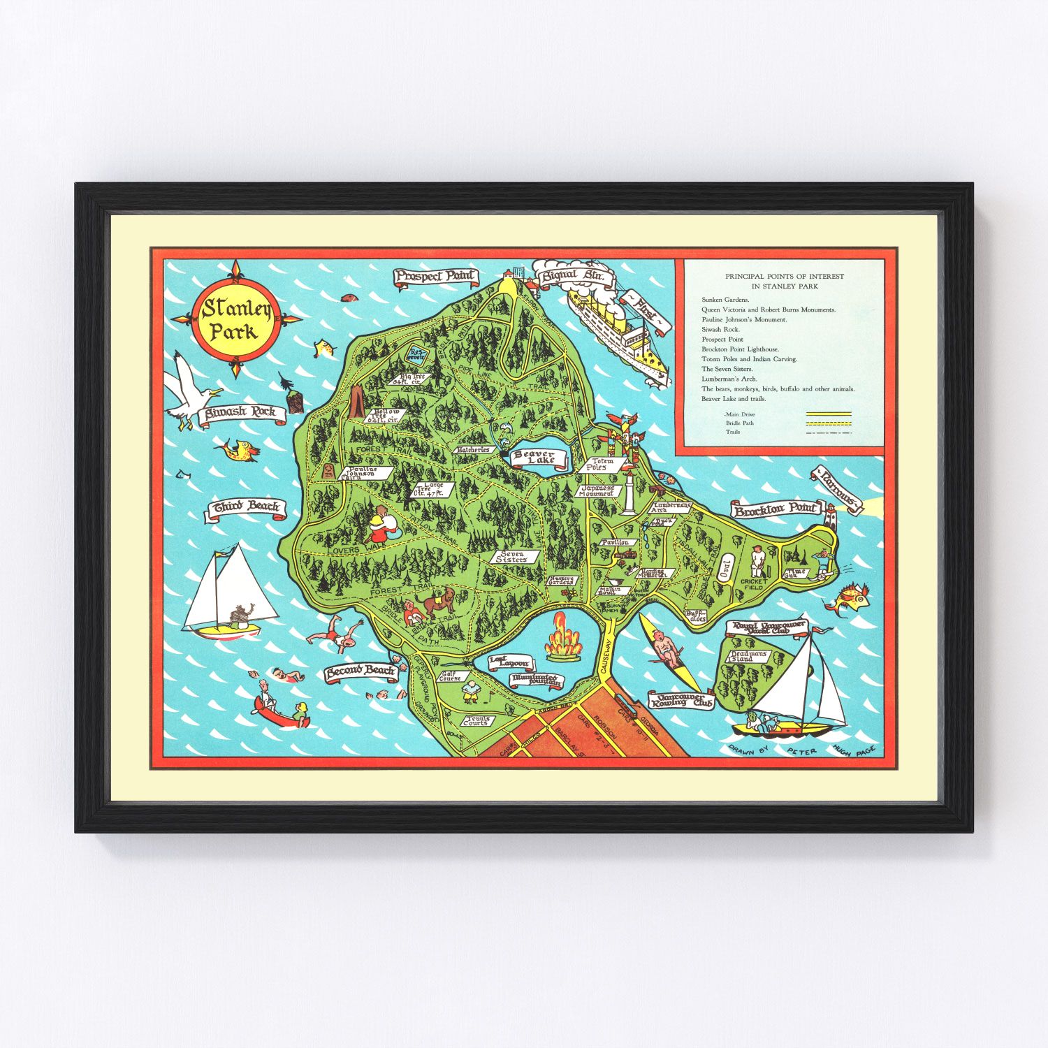 Vintage map of Stanley Park, Vancouver, 1938