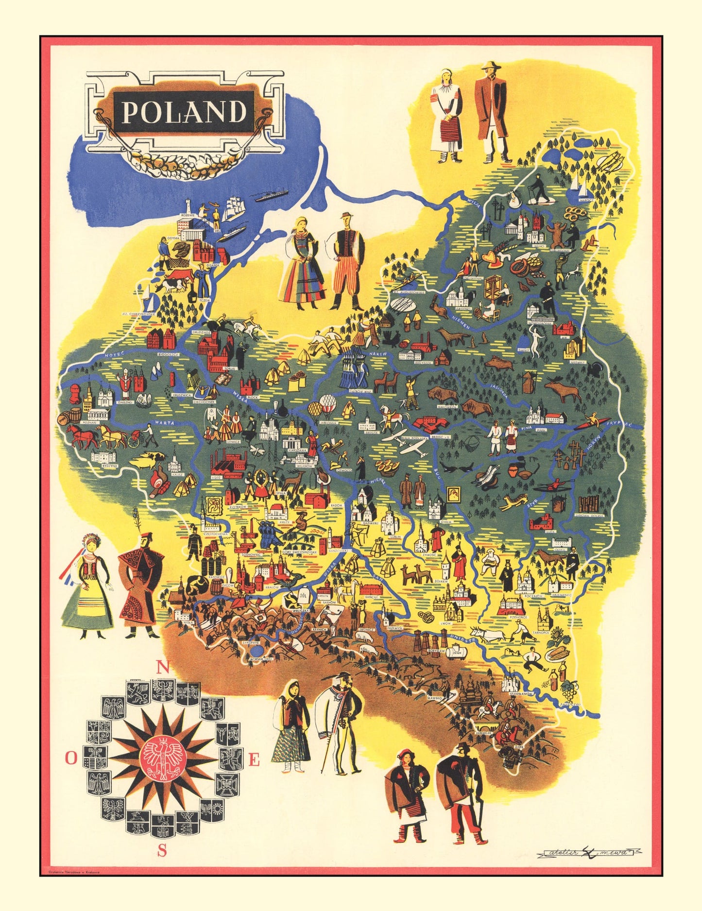 Vintage Map of Poland, 1935