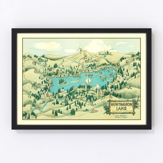 vintage map of Huntington Lake, California, 1940