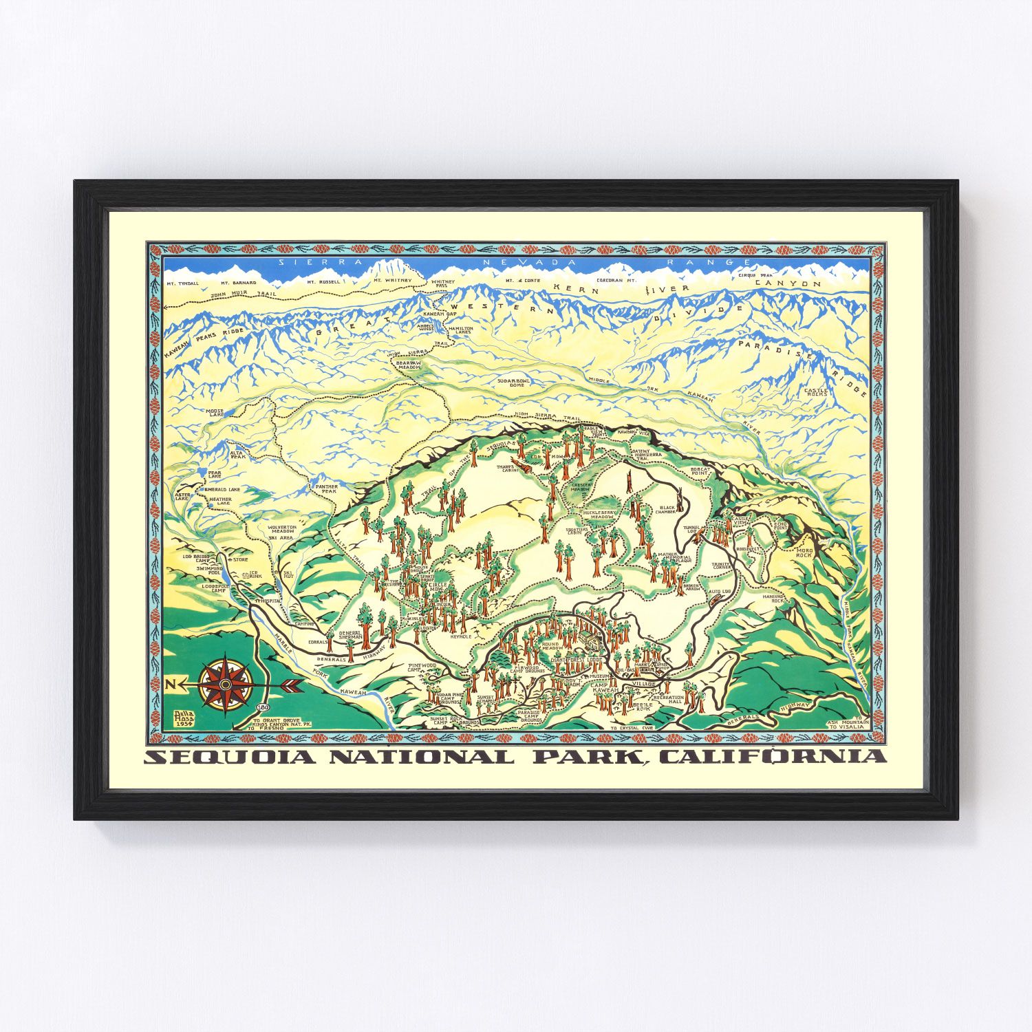 Vintage map of Sequoia National Park, 1954
