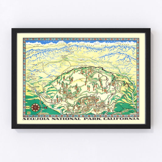 Vintage map of Sequoia National Park, 1954