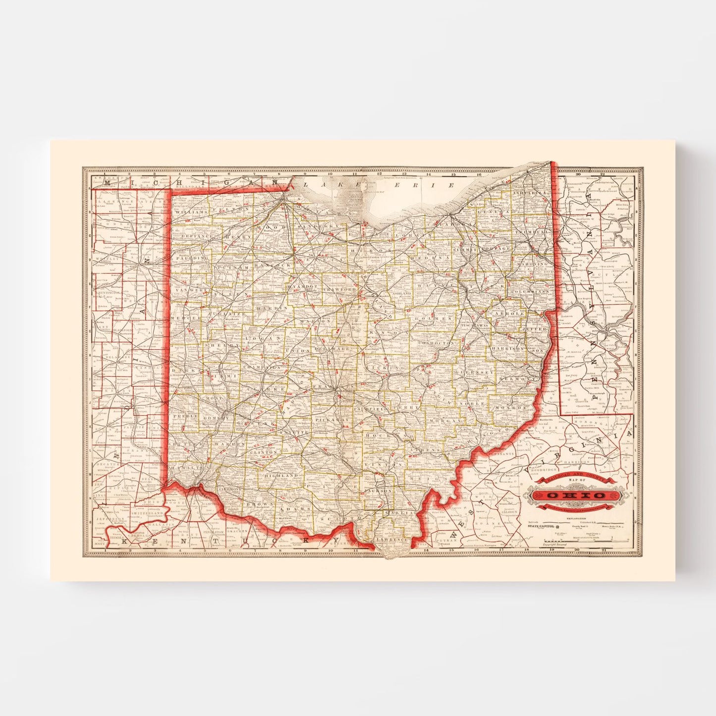 Vintage Railroad Map of Ohio, 1882