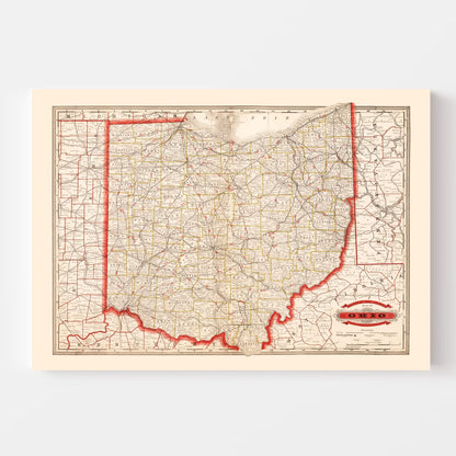 Vintage Railroad Map of Ohio, 1882