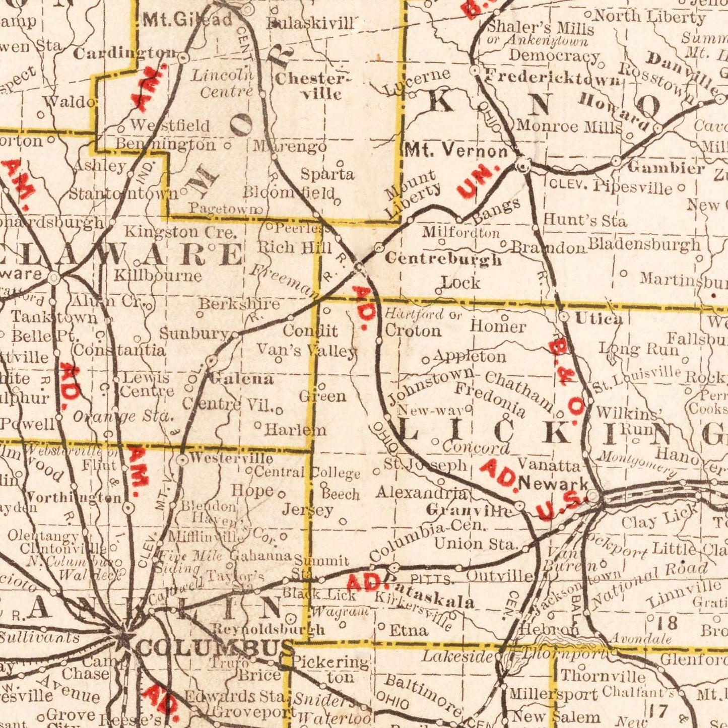Vintage Railroad Map of Ohio, 1882