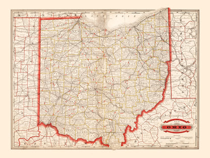 Vintage Railroad Map of Ohio, 1882