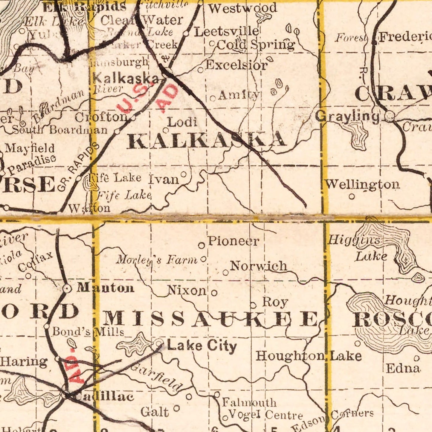 Vintage Map of Michigan, 1882