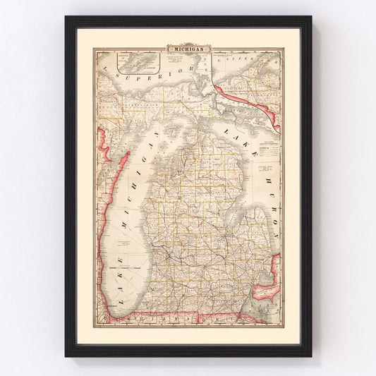 vintage map of Michigan, 1882