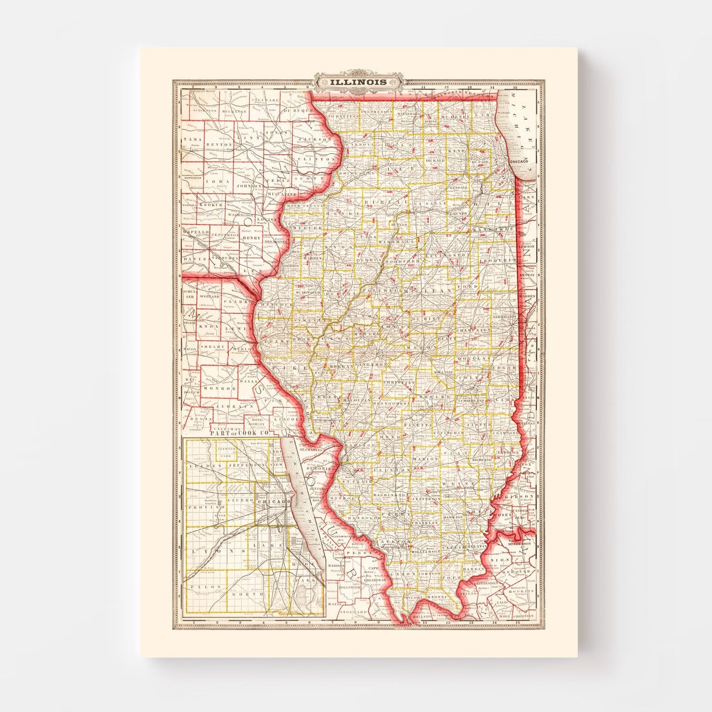 Vintage Map of Illinois, 1882