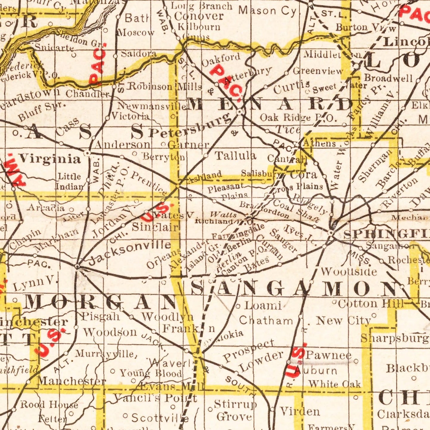 Vintage Map of Illinois, 1882