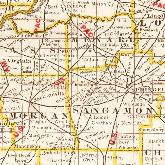 Vintage Map of Illinois, 1882