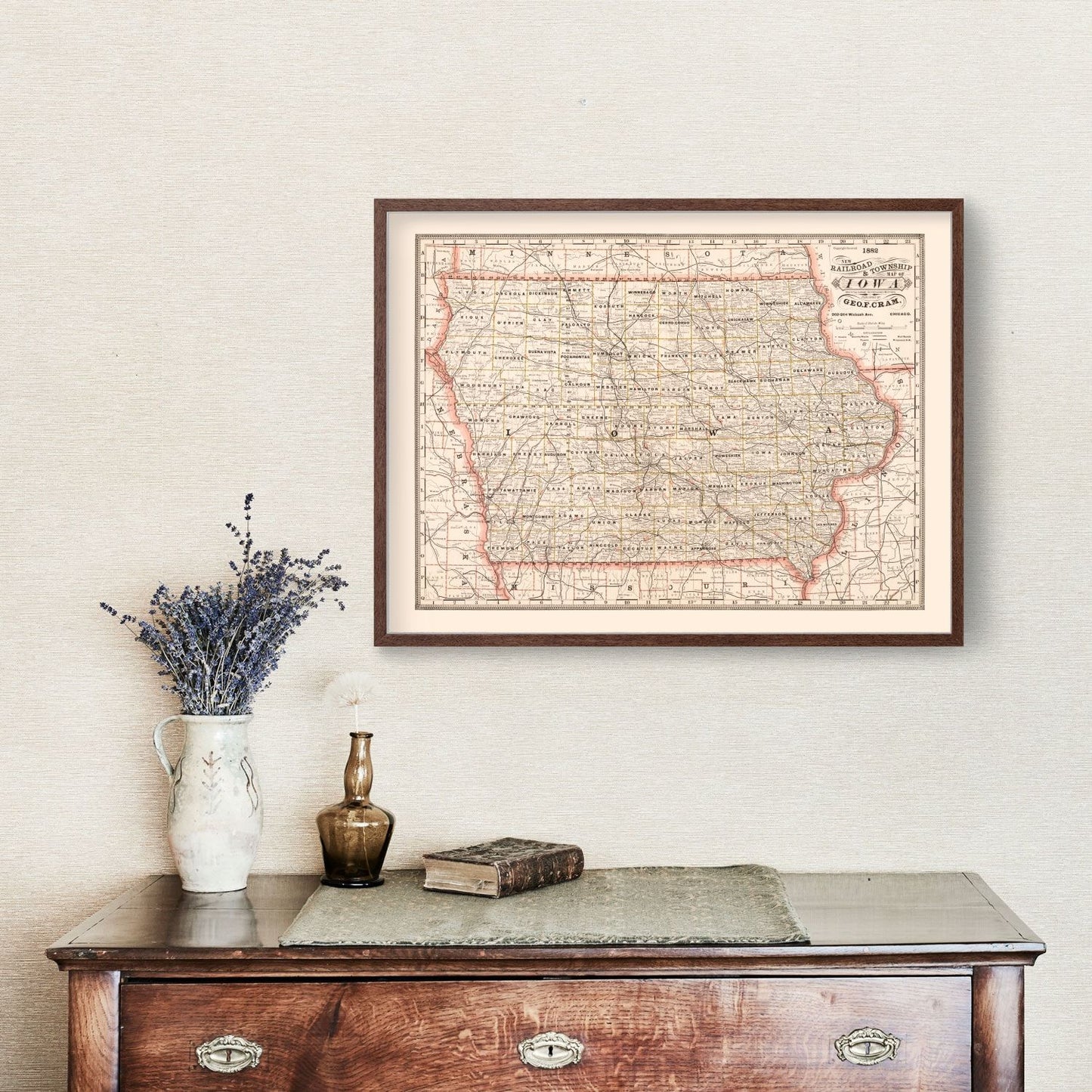 Vintage Railroad Map of Iowa, 1882