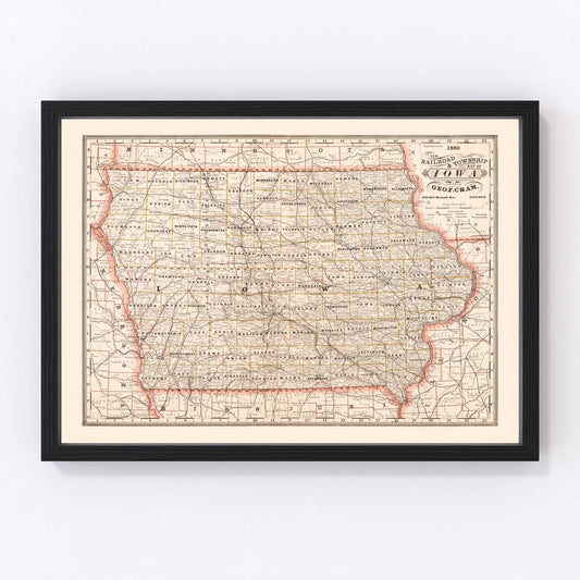vintage railroad map of Iowa, 1882