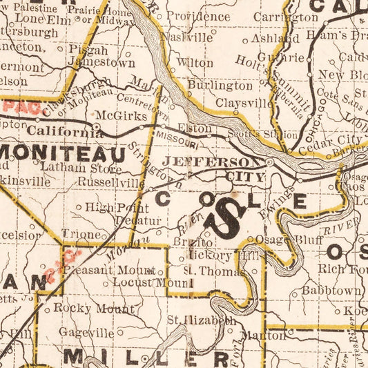 Vintage Railroad Map of Missouri, 1882