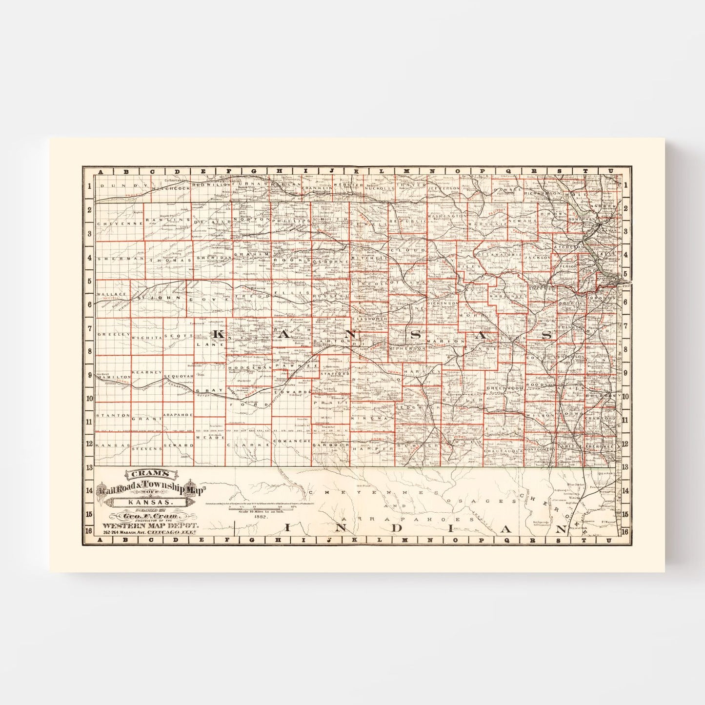 Vintage Railroad Map of Nebraska, 1882