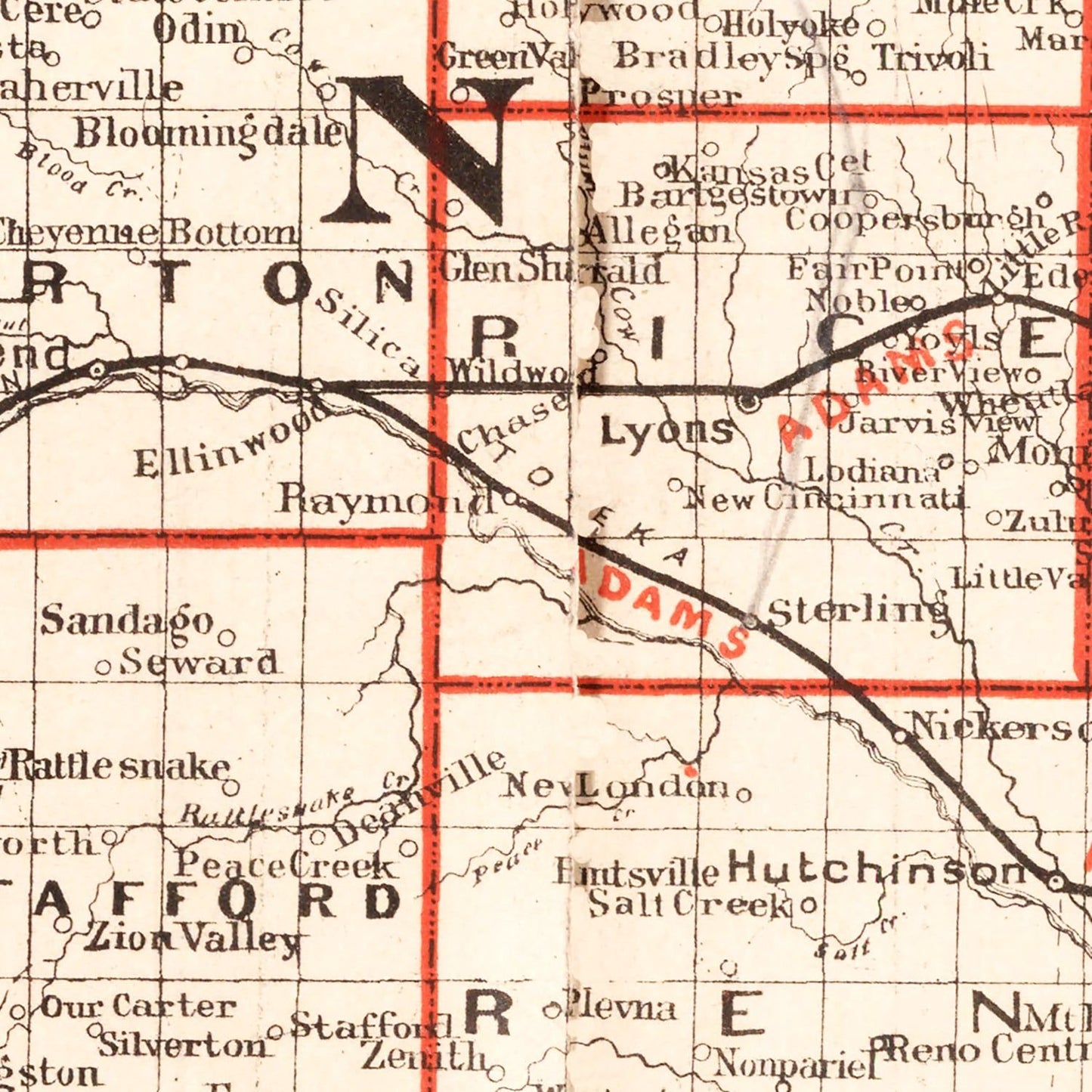Vintage Railroad Map of Nebraska, 1882